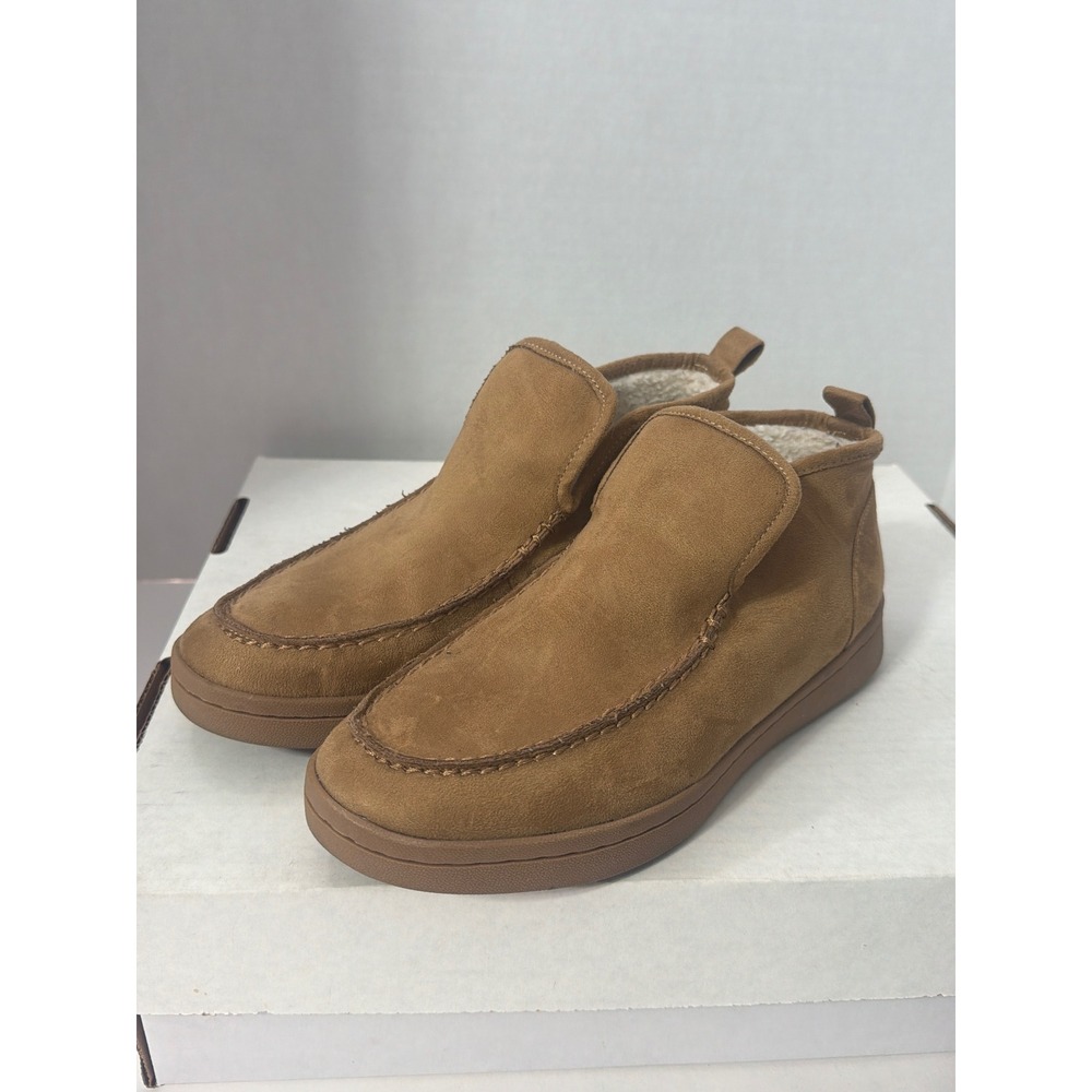 Eva & Zoe Snowmass Tan Faux Suede Faux Shearling Lined Slip On Ankle Boots 8